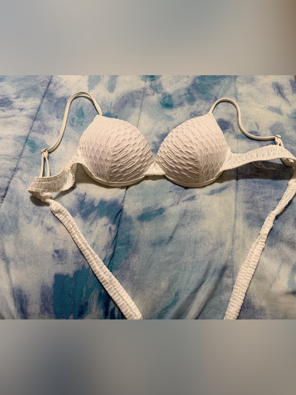 White Textured Swim Cover-Up Bikini Top